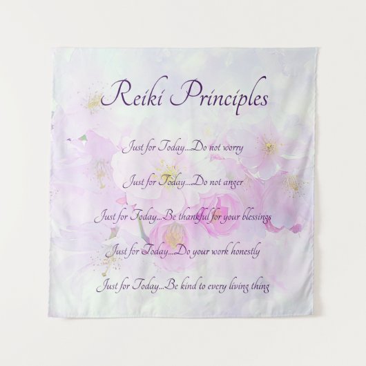 Reiki Principles Roze Bloesem ontwerp Wandkleed (Voorkant)