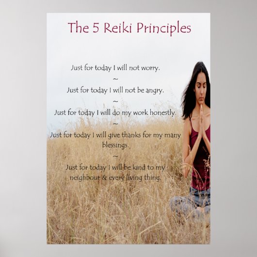 Reiki Principles with Meditating Woman Poster (Voorkant)