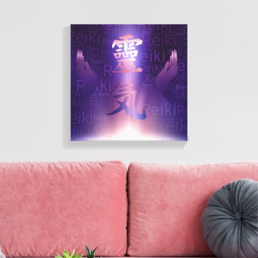 Reiki Symbolen en genezende handen op paars licht Canvas Afdruk (Insitu (Woonkamer))