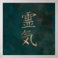 Reiki Symbolen- goud op blauwgroen canvas
