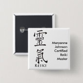 Reiki symbool in zwarte inkt vierkante button 5,1 cm (Voorkant /achterkant)