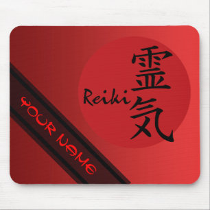 REIKI Symbool rood zwart + jouw naam & afbeelding Muismat