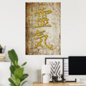 REIKI Symboolgoud + antiek achtergrond Poster (Thuiskantoor)