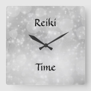 Reiki Time Silver Sparkle Vierkante Klok