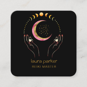 Reiki Yoga Healing Handen Halve Maan Fases Vierkante Visitekaartje
