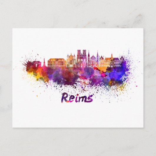 Reims skyline in waterverf briefkaart (Voorkant)
