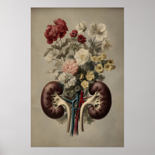 Rein humain avec impression de fleurs, anatomie bo