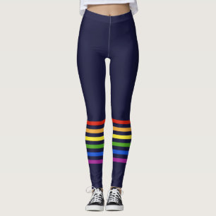 Reinbow Stripes Navy Blue Monogramed Heart Leggings