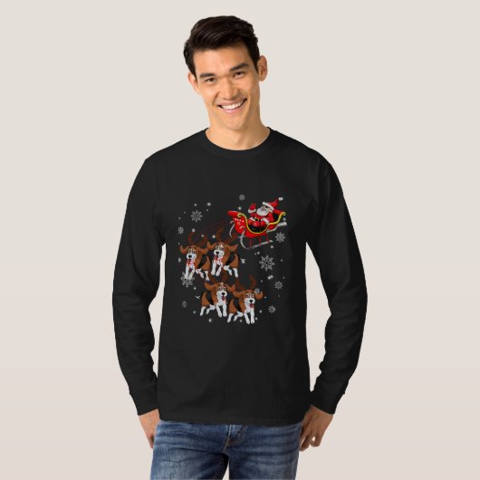 Reindedarbeagle Dog Pulling Santa Claus Sleigh T-shirt (Voorkant volledig)