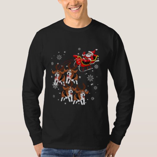 Reindedarbeagle Dog Pulling Santa Claus Sleigh T-shirt (Voorkant)