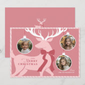 Reindeer 3 Photos Carte de Noël rose (Devant / Derrière)