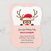 Reindeer à Père Noël Invitation Casquette rose (Devant / Derrière)