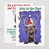 Reindeer à Santa Hat Invitation de fête de vacance (Devant / Derrière)