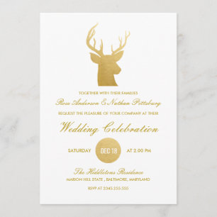 Reindeer Antler Faux Gold Foil   Winterbruiloft Kaart