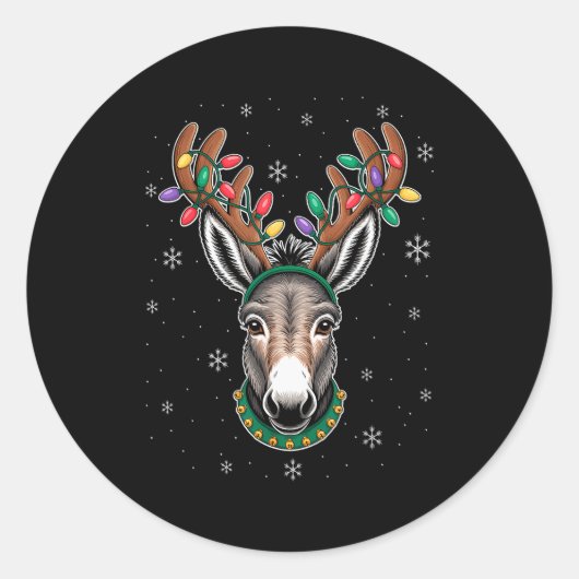 Reindeer Antlers Cute Christmas Animal Xmas Kids Ronde Sticker (Voorkant)