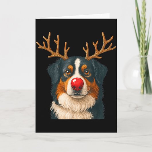 Reindeer Australian Shepherd Christmas Aussie Dog Kaart (Voorkant)