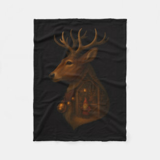 Reindeer Barn Gnome Christmas Fleece Blanket  Deken