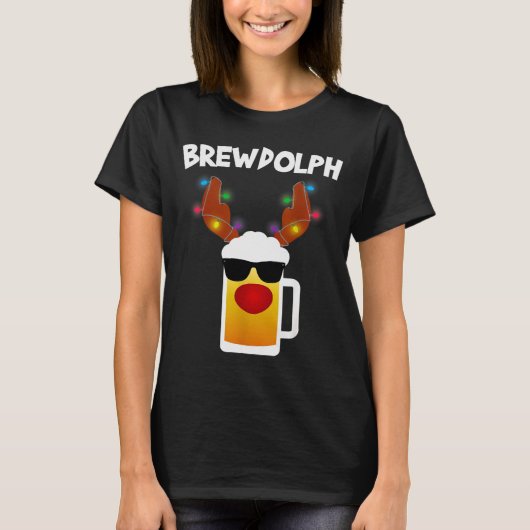 Reindeer Beer Rudolph Brewdolph Funny Christmas T-shirt (Voorkant)