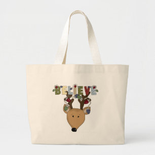 Reindeer Believe Holiday Tshirts en cadeautjes Grote Tote Bag