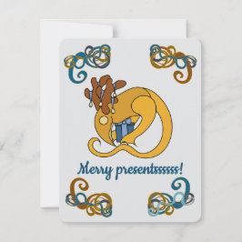 Reindeer bird with bells and presents Christmas Bedankkaart