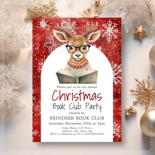 Reindeer Book Club Noël Fête Invitation