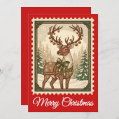 Reindeer | Carte de Noël Retro Postage (Devant / Derrière)