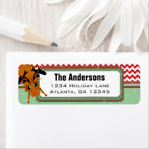 Reindeer Chevron ZigZag, adres kerstterugzending Etiket