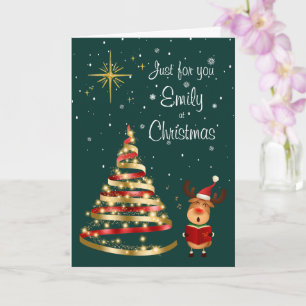 Reindeer Christmas Carol Singer Carte de voeux