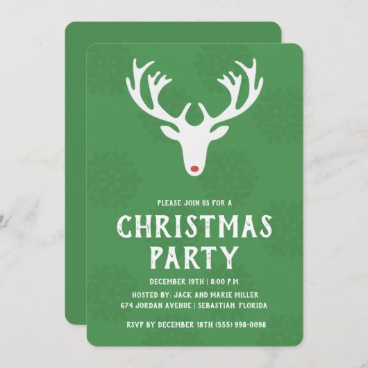 Reindeer Christmas Party Invitation (Devant / Derrière)