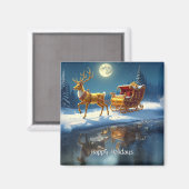 Reindeer Christmas Sleigh Holiday Magnet (Recto/Verso)
