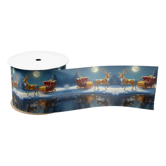 Reindeer Christmas Sleigh Holiday Satin Lint (Spoel)