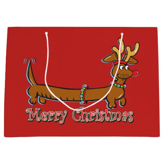 Reindeer Dachshund Merry Kerstmis Groot Cadeauzakje (Voorkant)