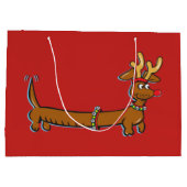 Reindeer Dachshund Merry Kerstmis Groot Cadeauzakje (Achterkant)