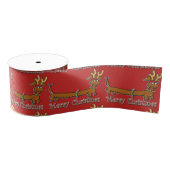 Reindeer Dachshund Merry Kerstmis Grosgrain Lint (Spoel)