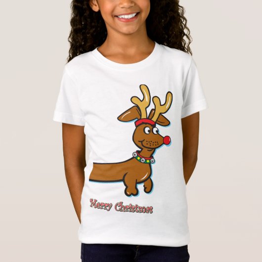 Reindeer Dachshund Merry Kerstmis T-shirt (Voorkant)
