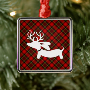 Reindeer Dachshund op rood gelid Metalen Ornament