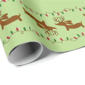 Reindeer Dachshund Papier cadeau de Noël (Coin rond)