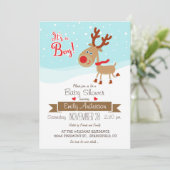 Reindeer de Noël, Baby shower garçon Invitation (Debout devant)