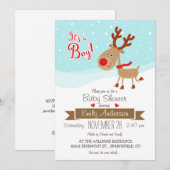Reindeer de Noël, Baby shower garçon Invitation (Devant / Derrière)