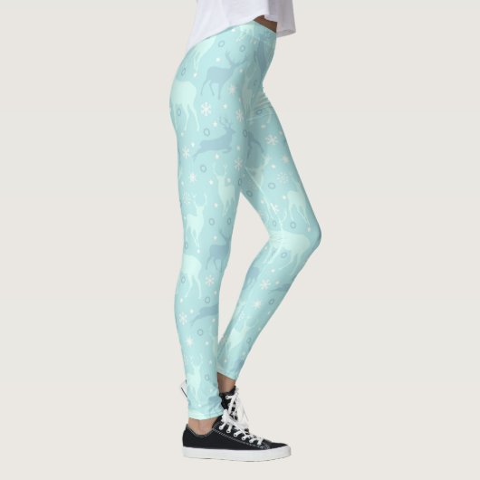 Reindeer en Snowflakes Pattern Blue Ice ID546 Leggings (Rechts)