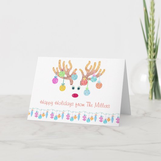 Reindeer et Ornaming Carte de voeux de Noël (Devant)