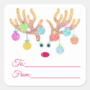 Reindeer et ornements Cadeaux Étiquettes