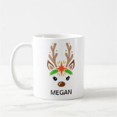 Reindeer Face Custom Name Holiday Koffiemok (Links)