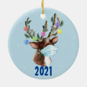 Reindeer Face Mask Kerstmis 2021 Keramisch Ornament (Achterkant)
