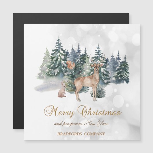 Reindeer, Forest, Bokeh Company Holiday Kaart (Voorkant / Achterkant)