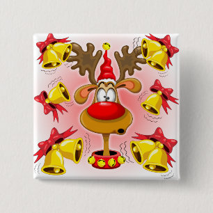 Reindeer Fun-kerstCartoon met Bells Alarms Vierkante Button 5,1 Cm