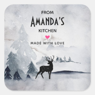 Reindeer Gray Waterverf Kerstkeuken Vierkante Sticker