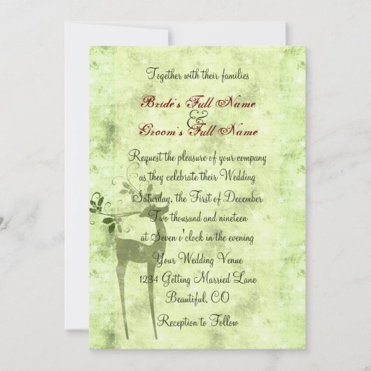 Reindeer Holiday Mariage d'hiver Invitation (Devant)