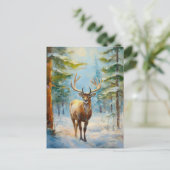 Reindeer in a Winter Forest Modern Art Briefkaart (Staand voorkant)