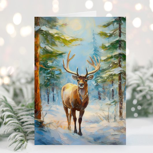 Reindeer in a Winter Forest Modern Art Kaart